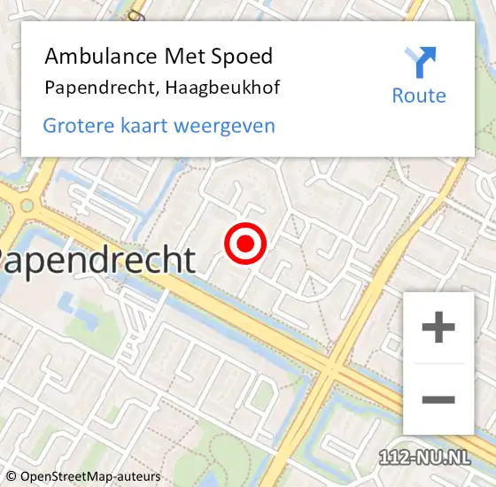 Locatie op kaart van de 112 melding: Ambulance Met Spoed Naar Papendrecht, Haagbeukhof op 25 juni 2024 15:30