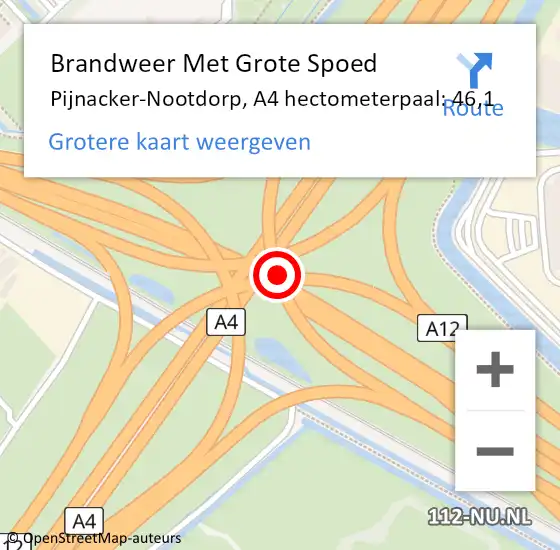 Locatie op kaart van de 112 melding: Brandweer Met Grote Spoed Naar Pijnacker-Nootdorp, A4 hectometerpaal: 46,1 op 25 juni 2024 15:32