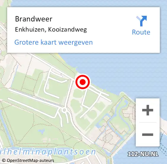 Locatie op kaart van de 112 melding: Brandweer Enkhuizen, Kooizandweg op 25 juni 2024 15:34