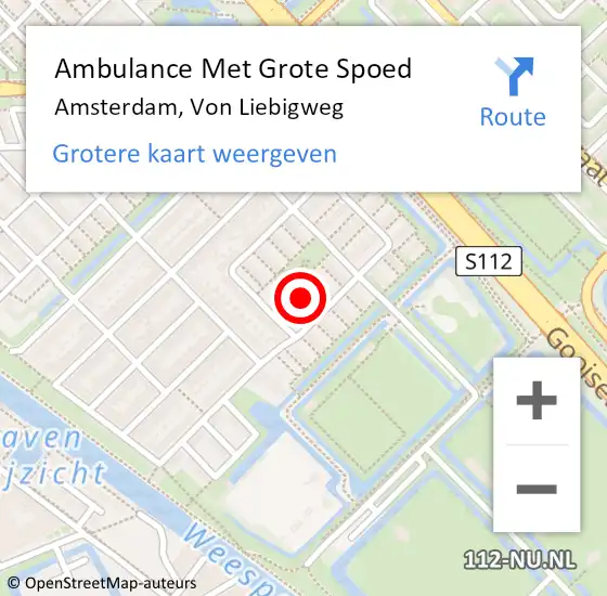 Locatie op kaart van de 112 melding: Ambulance Met Grote Spoed Naar Amsterdam, Von Liebigweg op 25 juni 2024 15:34