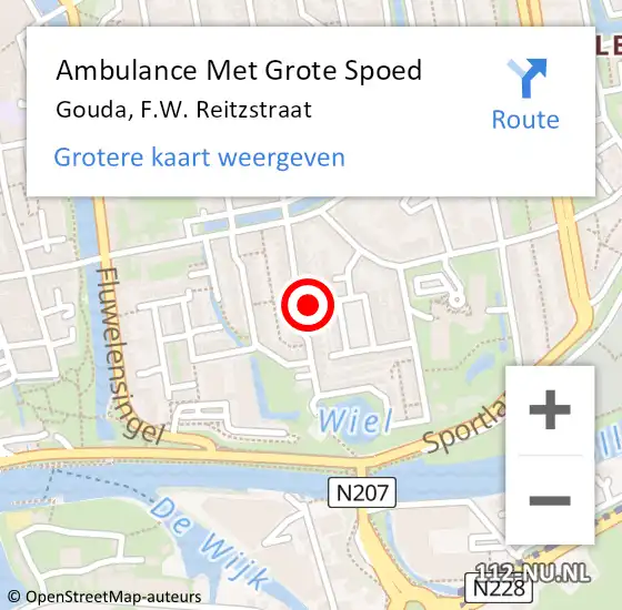 Locatie op kaart van de 112 melding: Ambulance Met Grote Spoed Naar Gouda, F.W. Reitzstraat op 25 juni 2024 15:42