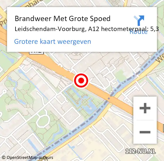 Locatie op kaart van de 112 melding: Brandweer Met Grote Spoed Naar Leidschendam-Voorburg, A12 hectometerpaal: 5,3 op 25 juni 2024 15:43