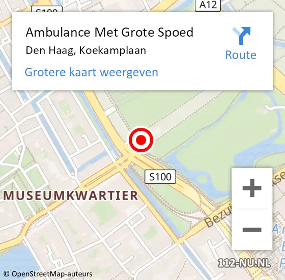 Locatie op kaart van de 112 melding: Ambulance Met Grote Spoed Naar Den Haag, Koekamplaan op 25 juni 2024 15:57