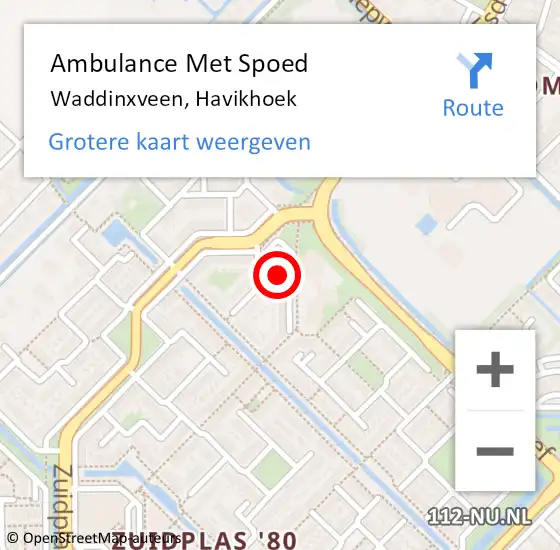 Locatie op kaart van de 112 melding: Ambulance Met Spoed Naar Waddinxveen, Havikhoek op 25 juni 2024 16:01