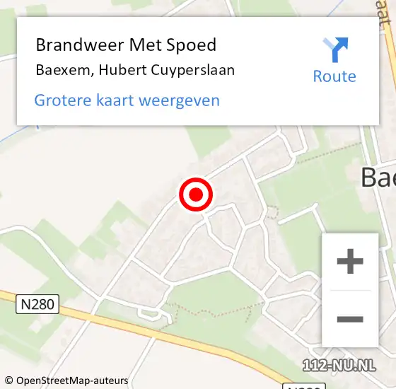 Locatie op kaart van de 112 melding: Brandweer Met Spoed Naar Baexem, Hubert Cuyperslaan op 25 juni 2024 16:06