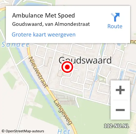 Locatie op kaart van de 112 melding: Ambulance Met Spoed Naar Goudswaard, van Almondestraat op 25 juni 2024 16:09