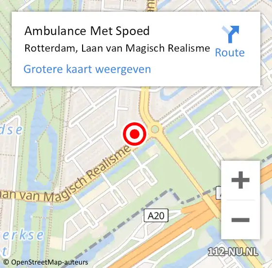 Locatie op kaart van de 112 melding: Ambulance Met Spoed Naar Rotterdam, Laan van Magisch Realisme op 25 juni 2024 16:18