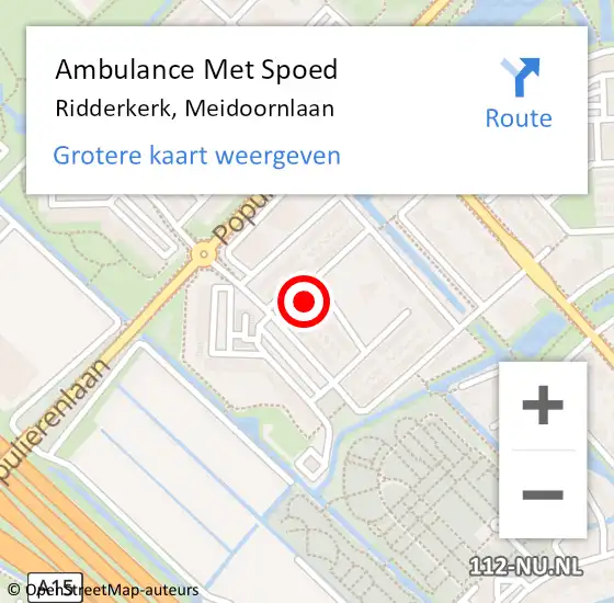 Locatie op kaart van de 112 melding: Ambulance Met Spoed Naar Ridderkerk, Meidoornlaan op 25 juni 2024 16:27