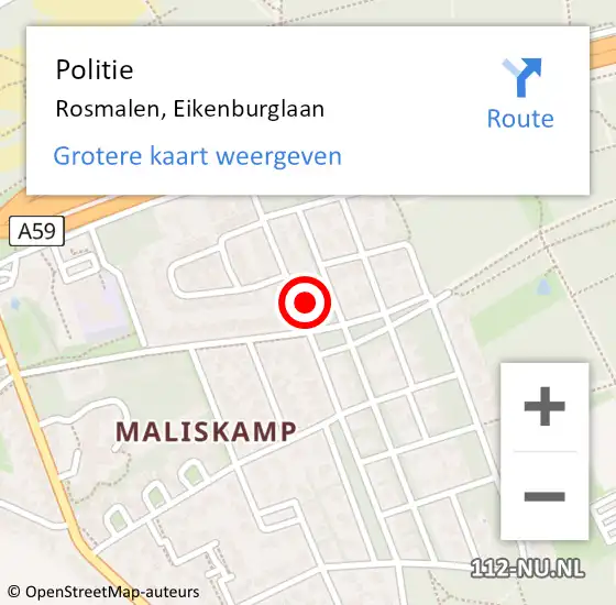 Locatie op kaart van de 112 melding: Politie Rosmalen, Eikenburglaan op 25 juni 2024 16:30