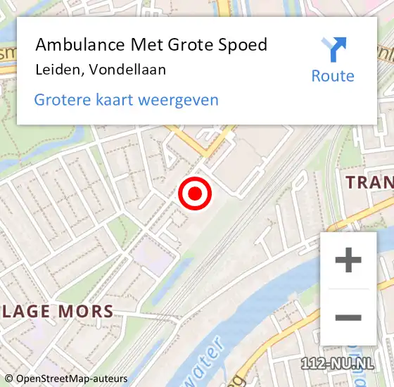 Locatie op kaart van de 112 melding: Ambulance Met Grote Spoed Naar Leiden, Vondellaan op 25 juni 2024 16:35