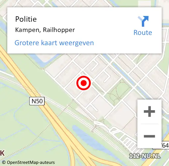 Locatie op kaart van de 112 melding: Politie Kampen, Railhopper op 25 juni 2024 16:38