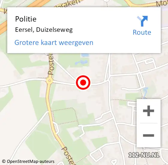 Locatie op kaart van de 112 melding: Politie Eersel, Duizelseweg op 25 juni 2024 16:40