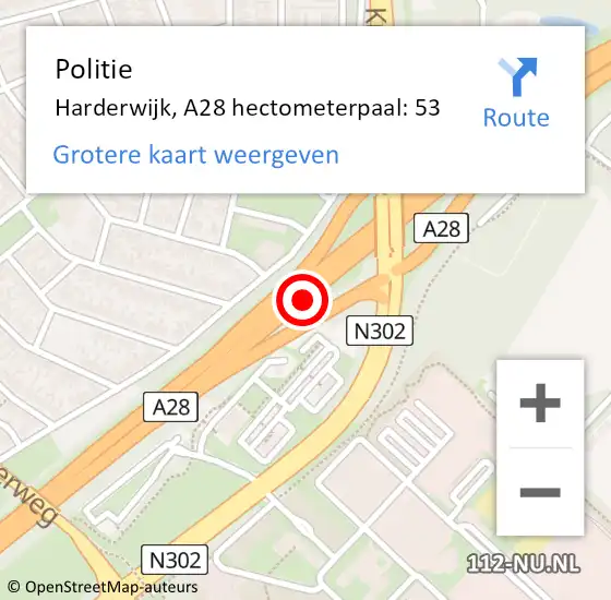 Locatie op kaart van de 112 melding: Politie Harderwijk, A28 hectometerpaal: 53 op 25 juni 2024 16:42