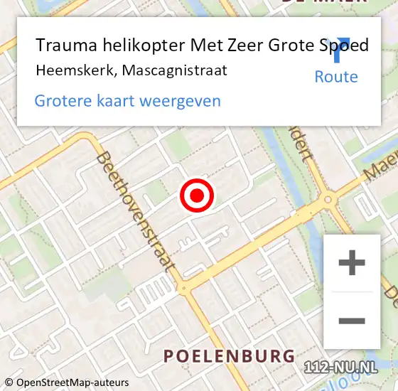 Locatie op kaart van de 112 melding: Trauma helikopter Met Zeer Grote Spoed Naar Heemskerk, Mascagnistraat op 25 juni 2024 16:43