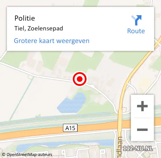 Locatie op kaart van de 112 melding: Politie Tiel, Zoelensepad op 25 juni 2024 16:43