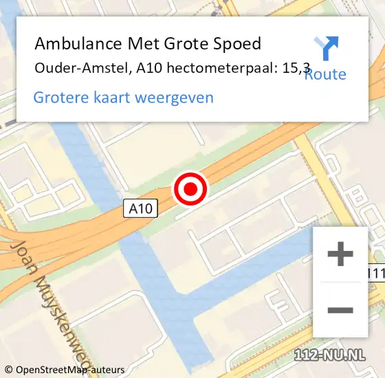 Locatie op kaart van de 112 melding: Ambulance Met Grote Spoed Naar Ouder-Amstel, A10 hectometerpaal: 15,3 op 25 juni 2024 16:45