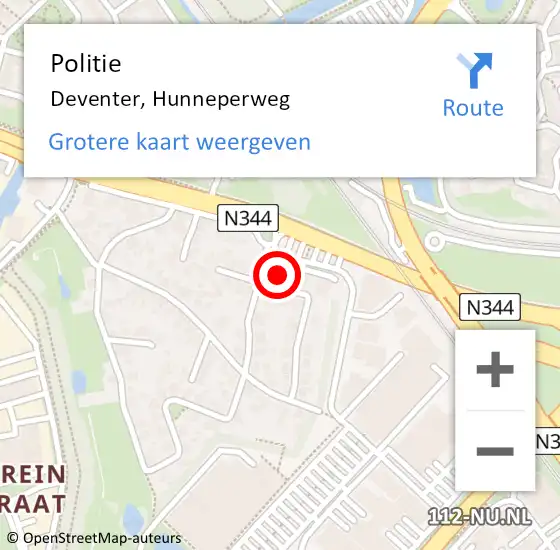 Locatie op kaart van de 112 melding: Politie Deventer, Hunneperweg op 25 juni 2024 16:49