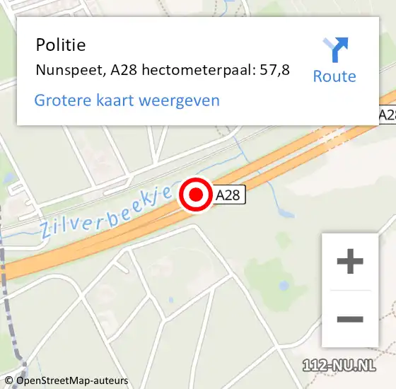 Locatie op kaart van de 112 melding: Politie Nunspeet, A28 hectometerpaal: 57,8 op 25 juni 2024 16:50