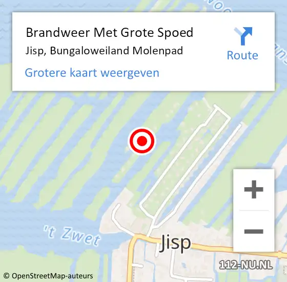 Locatie op kaart van de 112 melding: Brandweer Met Grote Spoed Naar Jisp, Bungaloweiland Molenpad op 25 juni 2024 17:00