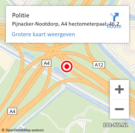 Locatie op kaart van de 112 melding: Politie Pijnacker-Nootdorp, A4 hectometerpaal: 46,2 op 25 juni 2024 17:00