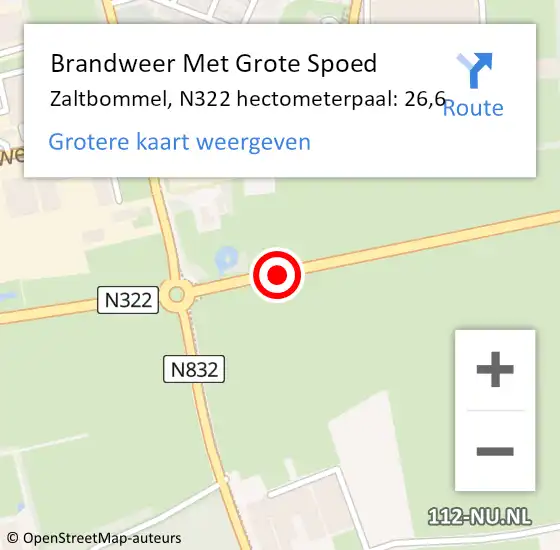 Locatie op kaart van de 112 melding: Brandweer Met Grote Spoed Naar Zaltbommel, N322 hectometerpaal: 26,6 op 25 juni 2024 17:03