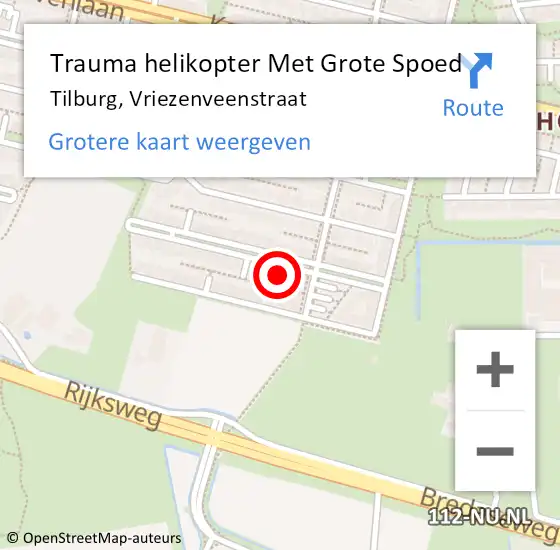 Locatie op kaart van de 112 melding: Trauma helikopter Met Grote Spoed Naar Tilburg, Vriezenveenstraat op 25 juni 2024 17:05