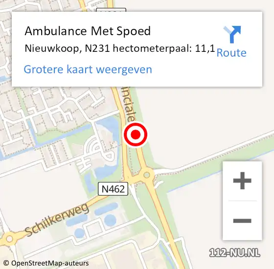 Locatie op kaart van de 112 melding: Ambulance Met Spoed Naar Nieuwkoop, N231 hectometerpaal: 11,1 op 25 juni 2024 17:05