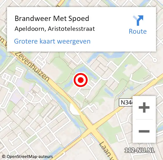 Locatie op kaart van de 112 melding: Brandweer Met Spoed Naar Apeldoorn, Aristotelesstraat op 25 juni 2024 17:06