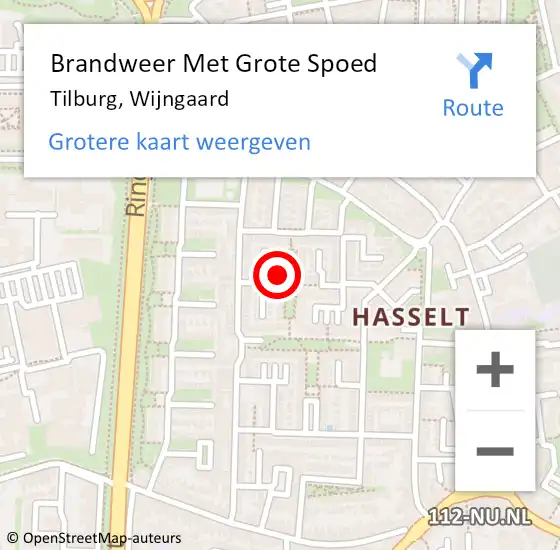 Locatie op kaart van de 112 melding: Brandweer Met Grote Spoed Naar Tilburg, Wijngaard op 25 juni 2024 17:07