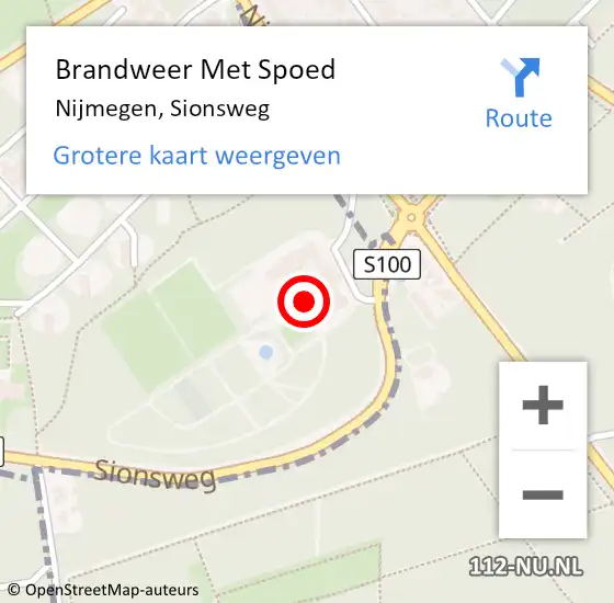 Locatie op kaart van de 112 melding: Brandweer Met Spoed Naar Nijmegen, Sionsweg op 25 juni 2024 17:14