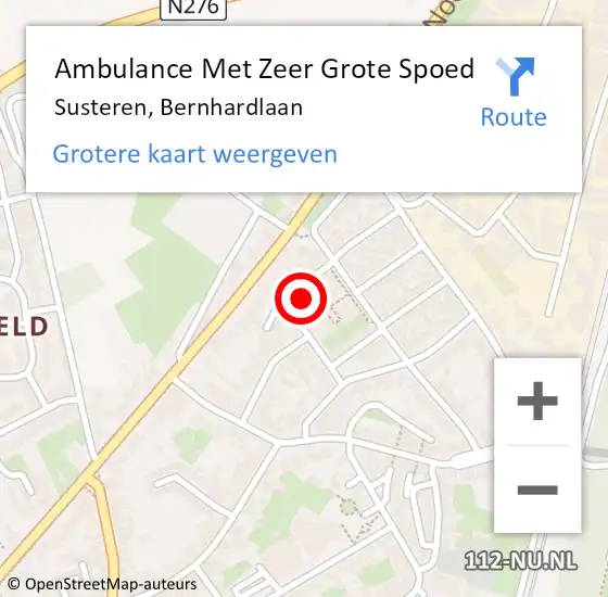 Locatie op kaart van de 112 melding: Ambulance Met Zeer Grote Spoed Naar Susteren, Bernhardlaan op 25 juni 2024 17:25