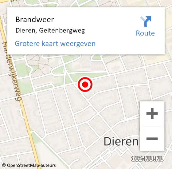 Locatie op kaart van de 112 melding: Brandweer Dieren, Geitenbergweg op 25 juni 2024 17:25