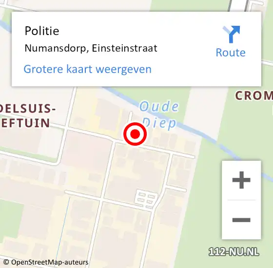 Locatie op kaart van de 112 melding: Politie Numansdorp, Einsteinstraat op 25 juni 2024 17:39