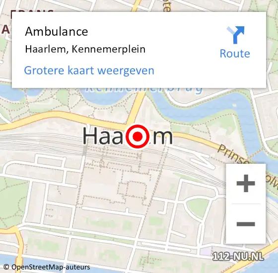 Locatie op kaart van de 112 melding: Ambulance Haarlem, Kennemerplein op 25 juni 2024 17:47