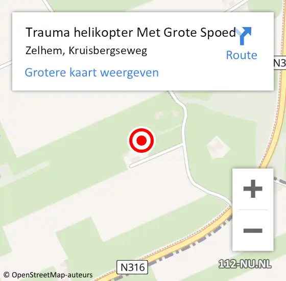 Locatie op kaart van de 112 melding: Trauma helikopter Met Grote Spoed Naar Zelhem, Kruisbergseweg op 25 juni 2024 17:52