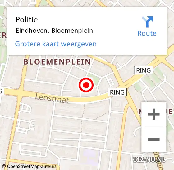 Locatie op kaart van de 112 melding: Politie Eindhoven, Bloemenplein op 25 juni 2024 17:55