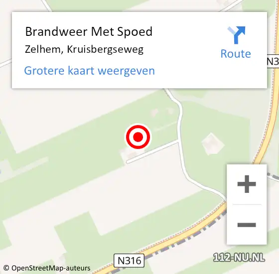 Locatie op kaart van de 112 melding: Brandweer Met Spoed Naar Zelhem, Kruisbergseweg op 25 juni 2024 18:01