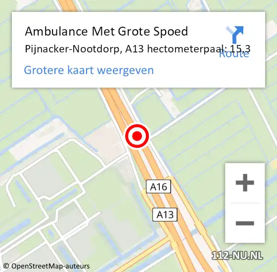 Locatie op kaart van de 112 melding: Ambulance Met Grote Spoed Naar Pijnacker-Nootdorp, A13 hectometerpaal: 15,3 op 25 juni 2024 18:09