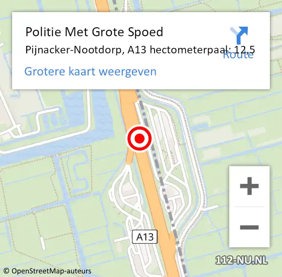 Locatie op kaart van de 112 melding: Politie Met Grote Spoed Naar Pijnacker-Nootdorp, A13 hectometerpaal: 12,5 op 25 juni 2024 18:09