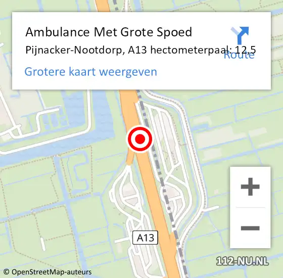 Locatie op kaart van de 112 melding: Ambulance Met Grote Spoed Naar Pijnacker-Nootdorp, A13 hectometerpaal: 12,5 op 25 juni 2024 18:10