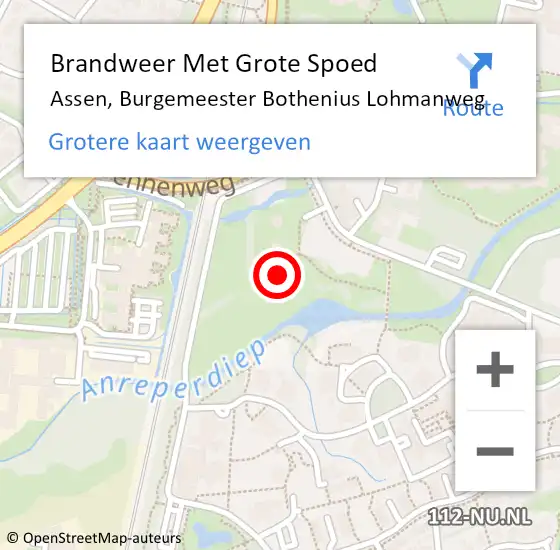 Locatie op kaart van de 112 melding: Brandweer Met Grote Spoed Naar Assen, Burgemeester Bothenius Lohmanweg op 25 juni 2024 18:13