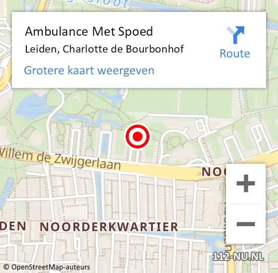 Locatie op kaart van de 112 melding: Ambulance Met Spoed Naar Leiden, Charlotte de Bourbonhof op 25 juni 2024 18:31