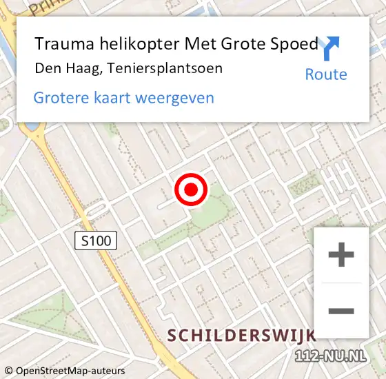 Locatie op kaart van de 112 melding: Trauma helikopter Met Grote Spoed Naar Den Haag, Teniersplantsoen op 25 juni 2024 18:44