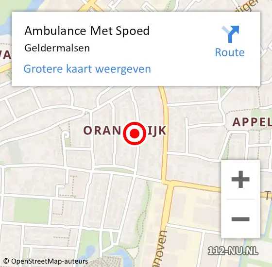 Locatie op kaart van de 112 melding: Ambulance Met Spoed Naar Geldermalsen op 25 juni 2024 18:56