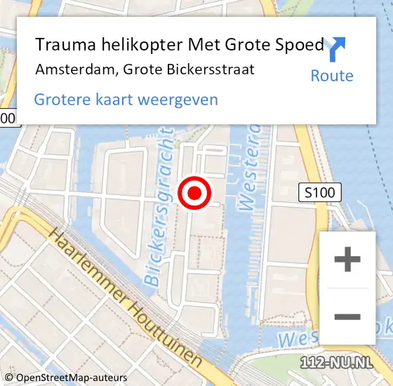 Locatie op kaart van de 112 melding: Trauma helikopter Met Grote Spoed Naar Amsterdam, Grote Bickersstraat op 25 juni 2024 19:02