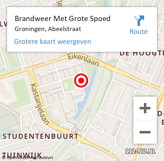 Locatie op kaart van de 112 melding: Brandweer Met Grote Spoed Naar Groningen, Abeelstraat op 25 juni 2024 19:09