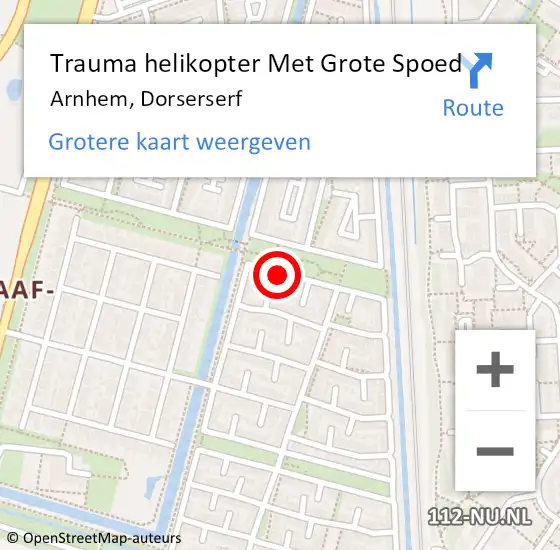 Locatie op kaart van de 112 melding: Trauma helikopter Met Grote Spoed Naar Arnhem, Dorserserf op 25 juni 2024 19:17