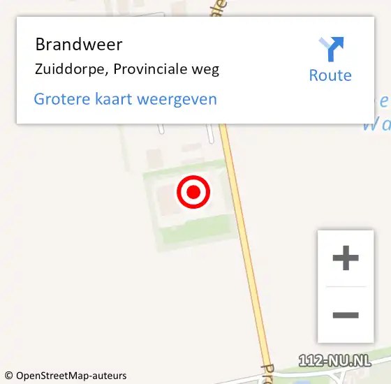 Locatie op kaart van de 112 melding: Brandweer Zuiddorpe, Provinciale weg op 25 juni 2024 19:22