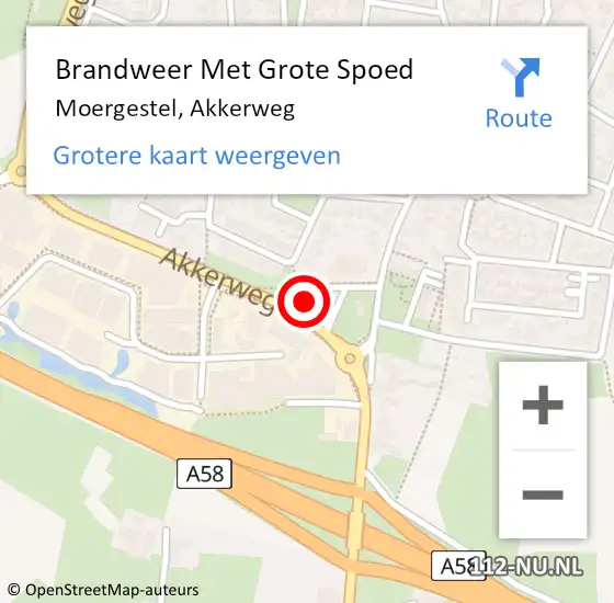 Locatie op kaart van de 112 melding: Brandweer Met Grote Spoed Naar Moergestel, Akkerweg op 25 juni 2024 19:25