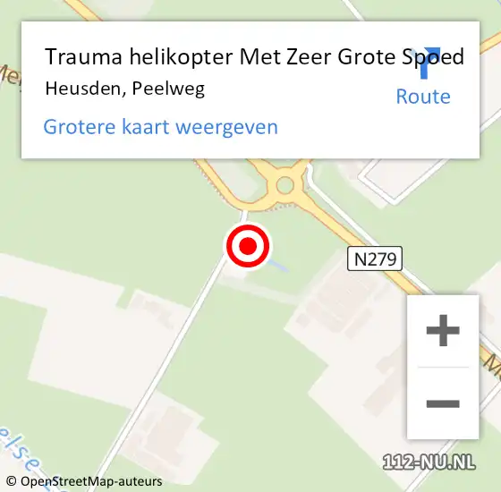Locatie op kaart van de 112 melding: Trauma helikopter Met Zeer Grote Spoed Naar Heusden, Peelweg op 25 juni 2024 19:27